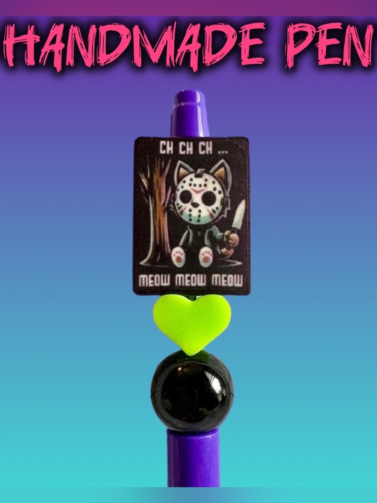 Handmade Other - Friday the 13th Horror Kitty Hand Beaded Ink Pen